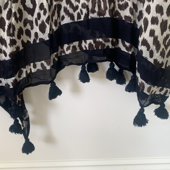 J Crew Leopard open front fringe detail kimono cape cardigan swim coverup SZ M/L - Picture 6 of 14